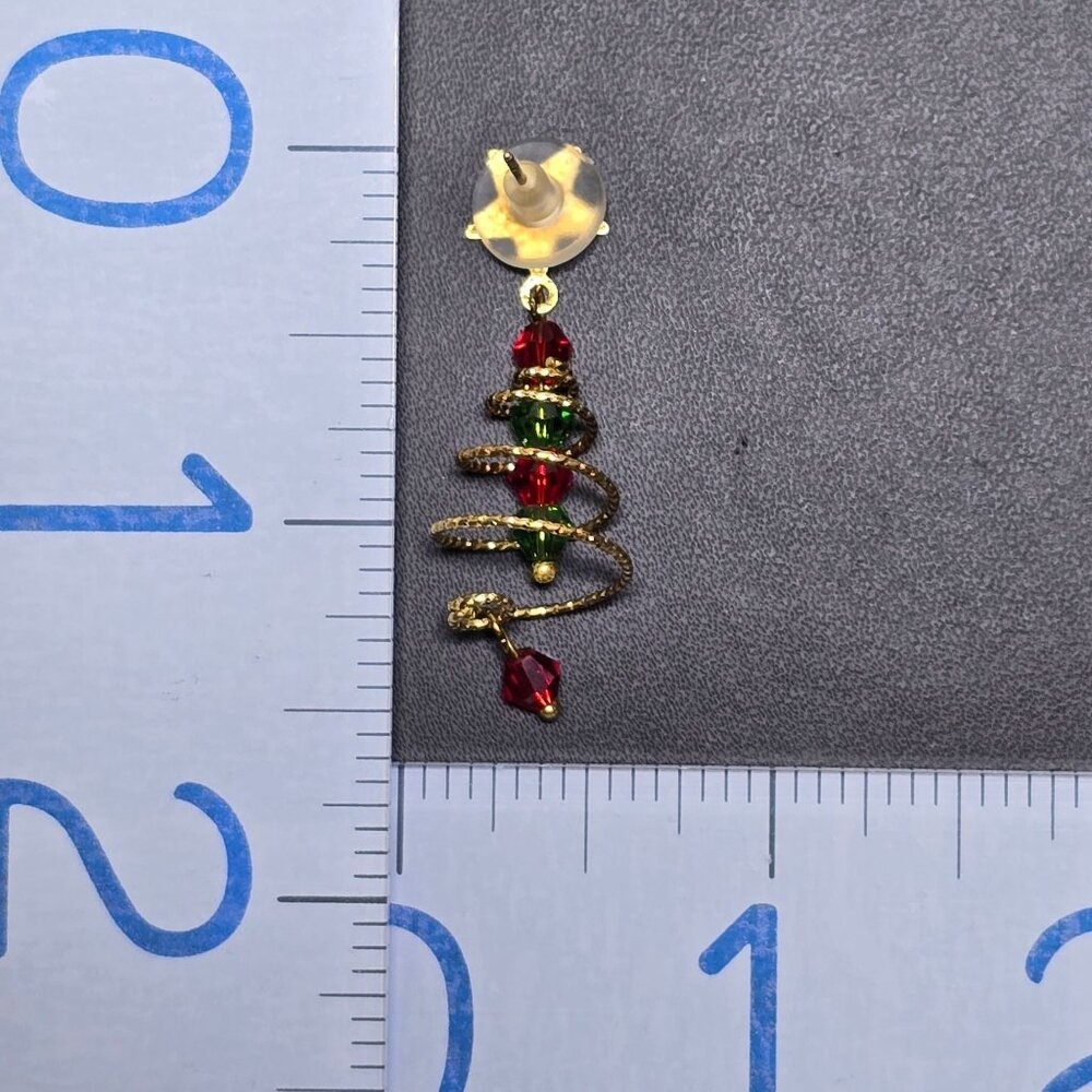 2/$15 Spiral Christmas‎ Tree Earrings With Red & Green Beads (NWOT) - Picture 3 of 3